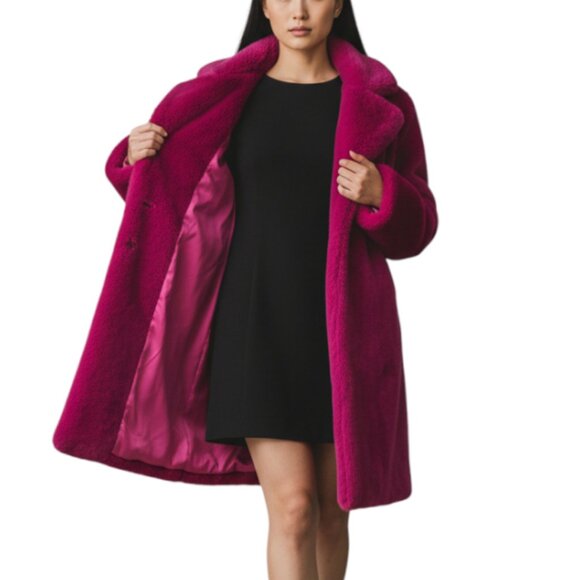 Hot Pink Faux Fur Teddy Coat Barbiecore Statement Jacket - Picture 1 of 6